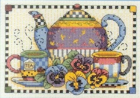 6877 Анютины глазки и чайник (Teatime Pansies)